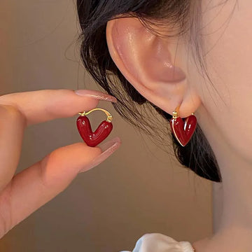 DAIIIBABYYY  -  Vintage Red Enamel Love Heart Hoop Earrings For Women 2024 Elegant Dripping Oil Temperament Earrings Wedding Jewelry Gifts